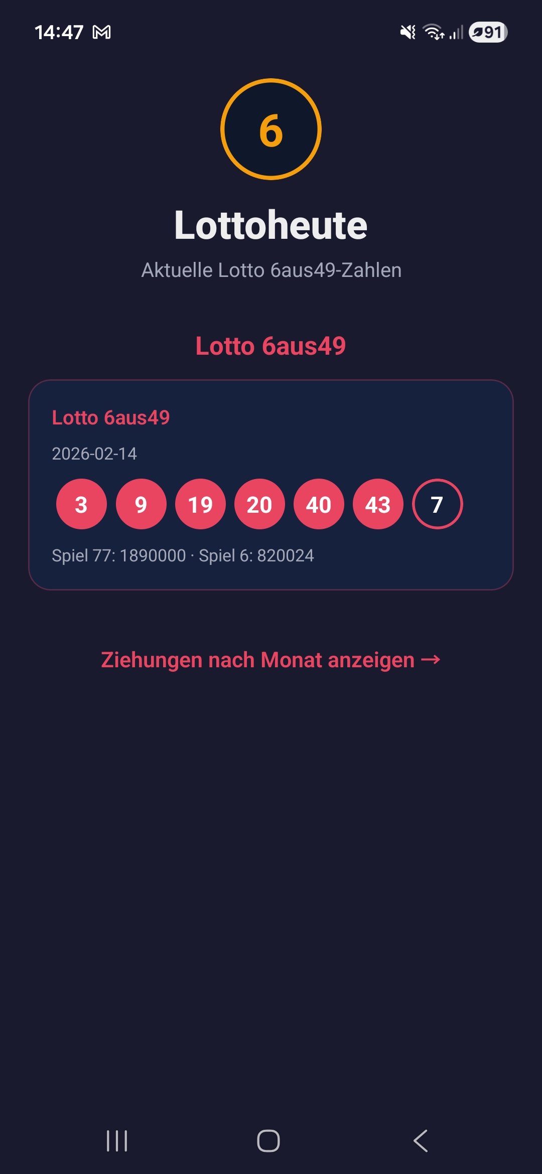 Lotto-Heute App – Screenshot